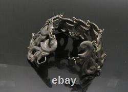 MEXICO 925 Sterling Silver Vintage Antique Floral Swirl Chain Bracelet- BT8054