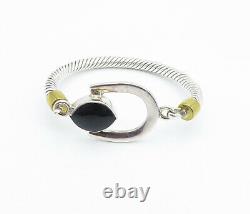 MEXICO 925 Sterling Silver Vintage Black Onyx Hook Bangle Bracelet BT2978