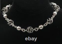 MEXICO 925 Sterling Silver Vintage Shiny Cage Sphere Chain Necklace NE1408