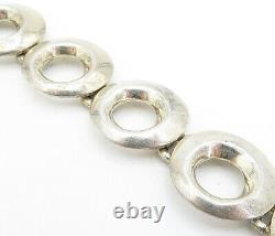 MEXICO 925 Sterling Silver Vintage Shiny Circle Link Chain Bracelet BT1610