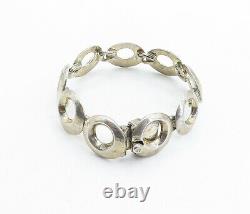 MEXICO 925 Sterling Silver Vintage Shiny Circle Link Chain Bracelet BT1610