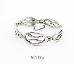 MEXICO 925 Sterling Silver Vintage Shiny Open Hinge Chain Bracelet BT2740