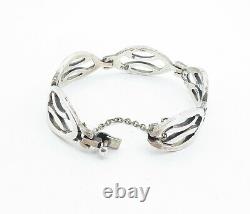 MEXICO 925 Sterling Silver Vintage Shiny Open Hinge Chain Bracelet BT2740