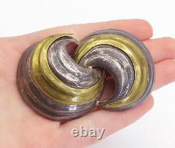 MEXICO 925 Sterling Silver Vintage Two Tone Swirl Domes Brooch Pin BP1245