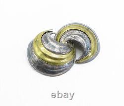 MEXICO 925 Sterling Silver Vintage Two Tone Swirl Domes Brooch Pin BP1245