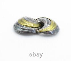 MEXICO 925 Sterling Silver Vintage Two Tone Swirl Domes Brooch Pin BP1245