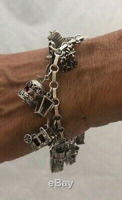 Magnificent Vintage Estate Sterling Silver 925 3-d Original 20 Charm Bracelet