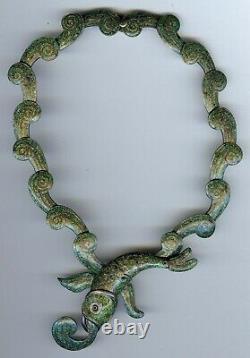 Margot De Taxco Mexico Vintage Sterling Green Enamel Fish Bracelet Necklace Set