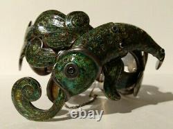 Margot De Taxco Mexico Vintage Sterling Green Enamel Fish Bracelet Necklace Set