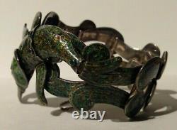 Margot De Taxco Mexico Vintage Sterling Green Enamel Fish Bracelet Necklace Set