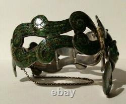 Margot De Taxco Mexico Vintage Sterling Green Enamel Fish Bracelet Necklace Set