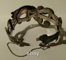 Margot De Taxco Mexico Vintage Sterling Green Enamel Fish Bracelet Necklace Set