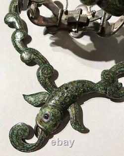 Margot De Taxco Mexico Vintage Sterling Green Enamel Fish Bracelet Necklace Set