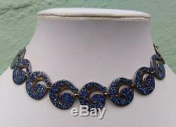 Margot De Taxco Vintage Mexico Sterling Speckled Blue Enamel Choker Necklace