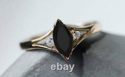 Marquise Black Onyx Engagement Ring 14k Rose Gold Black Design Wedding Jewelry