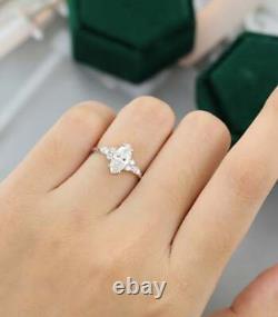 Marquise cut engagement ring vintage Unique Cluster White Silver Lab Created