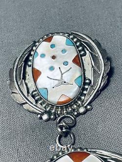 Massive Vintage Zuni Turquoise Inlay Sterling Silver Tree Pendant Pin