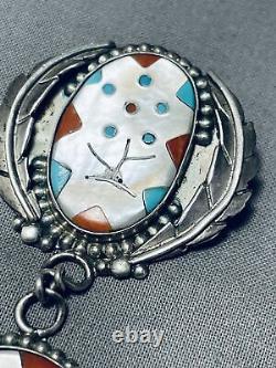 Massive Vintage Zuni Turquoise Inlay Sterling Silver Tree Pendant Pin