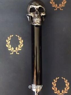 Memento Mori Walking Cane Michel Berandi Sterling Silver Skull Limited 1/5 Sword