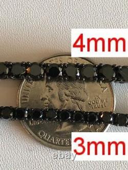 Men's Black Simulated Diamonds Tennis Chain SOLID 925 Sterling Silver Single Row