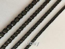 Men's Black Simulated Diamonds Tennis Chain SOLID 925 Sterling Silver Single Row