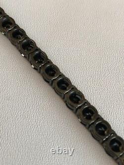 Men's Black Simulated Diamonds Tennis Chain SOLID 925 Sterling Silver Single Row