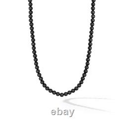 Men's Matte Black Onyx Bead Necklace Sterling Silver Handmade Jewelry