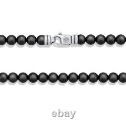 Men's Matte Black Onyx Bead Necklace Sterling Silver Handmade Jewelry