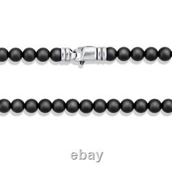 Men's Matte Black Onyx Bead Necklace Sterling Silver Handmade Jewelry