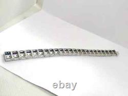 Men's Vintage Art Deco Princess Sapphire Solid 925 Sterling Silver Bracelet 8