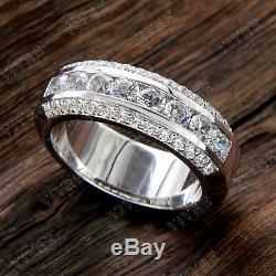 Men's Vintage Estate 14K White Gold Fn Round 2.70 Ct Diamond Wedding Band Ring