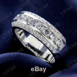 Men's Vintage Estate 14K White Gold Fn Round 2.70 Ct Diamond Wedding Band Ring