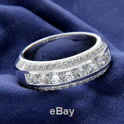 Men's Vintage Estate 14K White Gold Fn Round 2.70 Ct Diamond Wedding Band Ring