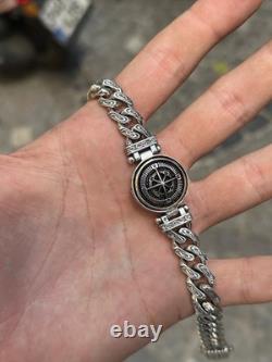 Mens Sterling Silver Cuban Bracelet Oxized Curb Chain Men Bracelet