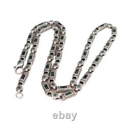 Mens Vintage Green Zircon Chain Retro Heavy Necklace 24in 925 Sterling Silver