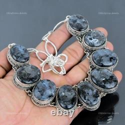 Mothers day Deal Sterling Silver Larvikite Gemstone Chain Bezel Vintage Necklace