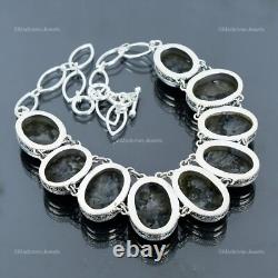 Mothers day Deal Sterling Silver Larvikite Gemstone Chain Bezel Vintage Necklace