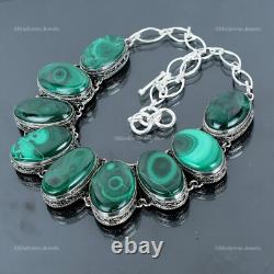 Mothers day Sale Malachite Stone Sterling Silver Chain Vintage Wedding Necklace