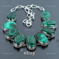 Mothers day Sale Malachite Stone Sterling Silver Chain Vintage Wedding Necklace