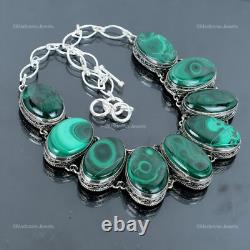 Mothers day Sale Malachite Stone Sterling Silver Chain Vintage Wedding Necklace