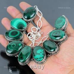 Mothers day Sale Malachite Stone Sterling Silver Chain Vintage Wedding Necklace