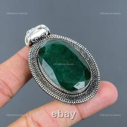 Mothers day Sale Sterling Silver Natural Zambian Emrald Vintage Pendant Jewelry
