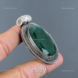 Mothers day Sale Sterling Silver Natural Zambian Emrald Vintage Pendant Jewelry