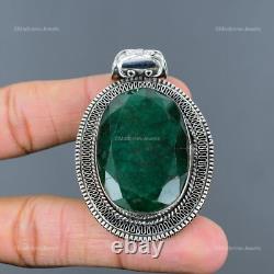 Mothers day Sale Sterling Silver Natural Zambian Emrald Vintage Pendant Jewelry