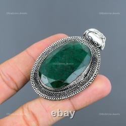 Mothers day Sale Sterling Silver Natural Zambian Emrald Vintage Pendant Jewelry