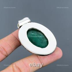 Mothers day Sale Sterling Silver Natural Zambian Emrald Vintage Pendant Jewelry