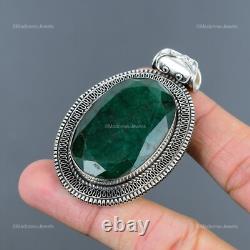 Mothers day Sale Sterling Silver Natural Zambian Emrald Vintage Pendant Jewelry
