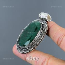 Mothers day Sale Sterling Silver Natural Zambian Emrald Vintage Pendant Jewelry