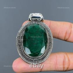 Mothers day Sale Sterling Silver Natural Zambian Emrald Vintage Pendant Jewelry