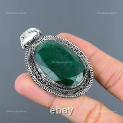 Mothers day Sale Sterling Silver Natural Zambian Emrald Vintage Pendant Jewelry